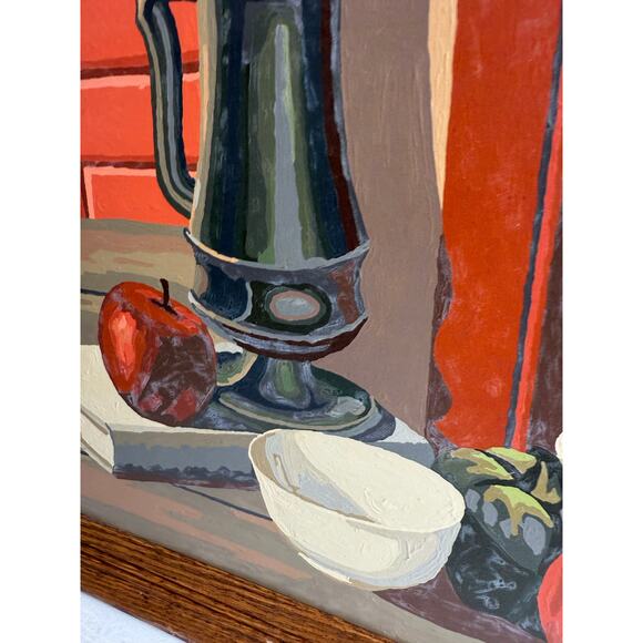 Vintage 1963 Mid-Century Paint By Number Still Life Wood Frame | 19" x 23" - Picture 4 of 9